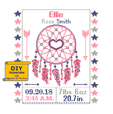 Chessie and me (6) cottage garden samplings (12) country cottage needleworks (43) cross eyed cricket (6) cross stitch antiques (10) cuore e batticuore (3) designs by lisa (1) erica michaels (8) fairy wool in the wood (2) fox and. Dream Catcher Cross Stitch Birth Announcement Cross Stitch Birth Record Baby Nursery Adventure Baby Sampler Pink Navy Gray Peach Teal Zindagi Designs