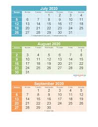 Free Printable 3 Month Calendar 2020 July August September Free Printable 2020 Calendar Template Printable Calendar July Calendar Template Printable Calendar