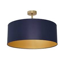 This flush mount ceiling light can enclose 3 x 60w incandescent bulbs (sold separately) in its glass cover. Ceiling Lamp Ben Navy Blue Gold 3x E27 Lunares Store