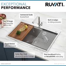 Because ruvati sink has a beautiful brushed finish that is perfectly. 33 X 22 Inch Workstation Ledge Drop In Tight Radius 16 Gauge Stainless Steel Kitchen Sink Single Bowl Ruvati Usa