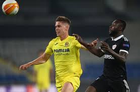 Villareal players celebrate after scoring the opening goal during the spanish la liga last round soccer match between real madrid and villarreal at the alfredo di stefano stadium in madrid. Tottenham Man A Question Mark For Villareal In Europa League Final