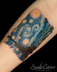 See more ideas about tattoos, sky tattoos, night sky tattoos. Van Gogh S Starry Night Tattoo By Alex Alvarado Colour Style Inkably Co Uk