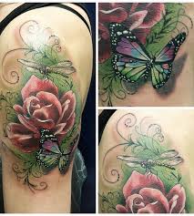 Cover up realistic rose and butterfly tattoo. Butterfly Dragonfly Tattoo Tattoos Butterfly Tattoo Designs