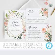 Wedding Invitation Template Download Invitation Suite Etsy Wedding Invitation Templates Wedding Invitations Printable Wedding Invitations