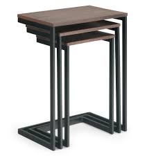 Simpli Home Burton 18 In Wide Modern Industrial 3 Piece Nesting Table In Hazelnut Nesting Tables Solid Mango Wood Simpli Home