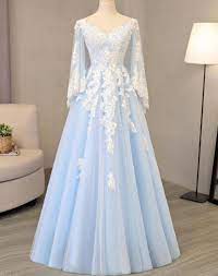 Light Blue Tulle Long Party Dress 2020 A Line Formal Gown In 2021 Inexpensive Wedding Dresses Long Sleeve Prom Dress Lace Prom Dresses Long With Sleeves
