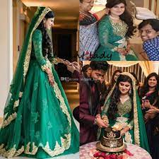 Crystal India Muslim Wedding Dresses With Long Sleeve 2019 Modest Emelard Green Lace Saudi Ara Online Wedding Dress Wedding Dress Brands Muslim Wedding Dresses