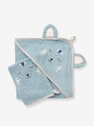 Action est fier de faire partie de la better cotton initiative (bci). Cape De Bain Bebe A Capuche Brodee Animaux Bleu Gris Vertbaudet