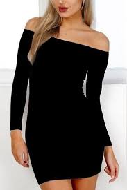Black Off Shoulder Long Sleeves Mini Bodycon Dress Looks Vestido Curto Manga Longa Vestidos