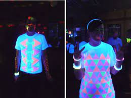Geometric Neon Black Light Reactive T Shirts I Made For A Black Light Party Glow Party Blacklight Party Glo Party Ideas