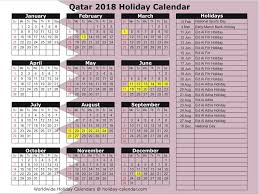 Qatar 2018 Holiday Calendar Holiday Calendar Calendar Design Muslim Holidays