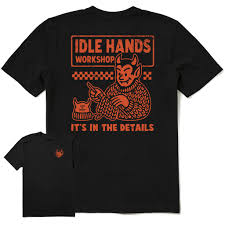 Life is Good Men's Idle Hands Workshop Short Sleeve Crusher T-Shirt in Faded Black | Size XL | Cotton/Polyester