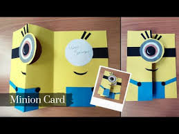 Cut the handprint out, leaving the fold line in tact along the pinky. Minion Card Minion Birthday Card Ideas How To Make Minion Card For Kids Minion Card Making Youtube