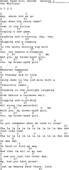 Song Lyrics With Guitar Chords For Brown Eyed Girl Guitar Chords For Songs Easy Guitar Songs Guitar Chords