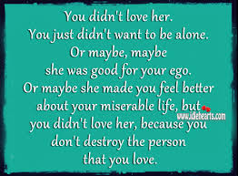 Or, or maybe she made you feel better about your miserable life, but you didn't love her, because you don't destroy the person that you love! You Don T Destroy The Person That You Love Idlehearts
