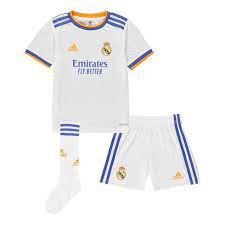 Pick between long sleeve and short sleeve jerseys, choose from the authentic or replica jersey, and get your favourite player's name printed on the back.personalise the shirts with your own name and pair it with the official real madrid shorts and socks. Adidas Real Madrid Home Mini Kit 2021 2022 Domestic Replica Minikits Sportsdirect Com