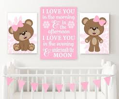 Girl Bear Wall Art Baby Girl Nursery Decor Pink Girl Bear Bedroom Wall Decor Girl Teddy Bear Canvas Or Prints Above C Decorar Cuarto Nina Cuarto Nina Ninos