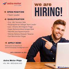 Posisi yang dibuka antara lain tenaga ahli analisis kesehatan dan gizi, tenaga penelitian dan pengembangan, tenaga pemrograman 1 (programmer 1/front end developer). Lowongan Kerja Astra Motor Plaju Palembang Februari 2021