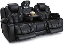 Amazon Com Seatcraft Prestige Black Home Theater Seats Row Of 3 Sofa Drop Down Table Power Recline Me Home Theater Seating Home Theater Rooms Home Theater