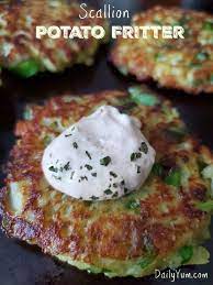 3 Ingredient Scallion Potato Fritters Recipe Daily Yum Recipe Potato Fritters Fritter Recipes Potato Fritters Recipe