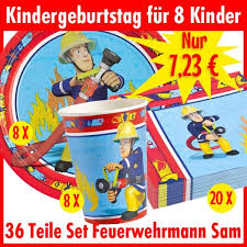 Feuerwehrmann Sam Party Set 36 Teile Fur 8 Kinder Feuerwehrmann Sam Geburtstag Feuerwehrmann Sam Party Set