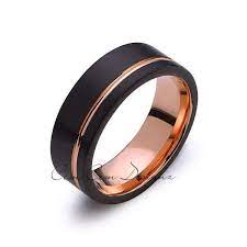 Rose Gold Tungsten Wedding Band Black Rose Groove Brushed Ring 8mm Ring Unique Engagment Band Comfor Fit Gold Tungsten Wedding Bands Black Tungsten Wedding Band Black Wedding Band