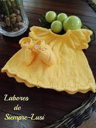 Labores De Siempre Vestido De Algodon Zapatos En Color Amarillo Vestidos De Algodon Prendas De Punto De Bebes Vestidos Para Bebes