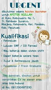 Klinik harapan kita batam butuh segera: Lowongan Keja Asisten Apoteker Apotek Aqillah Pasuruan Info Loker Medis