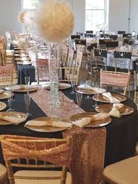 Black White Rose Gold Wedding Feather Ball Centerpiece On Top Of 24 Clear Cylinde In 2020 Rose Gold White Wedding Rose Gold Wedding Table Rose Gold Wedding Decor