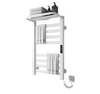 Bathroom Wall Mounted Flat 8 Bar Smart Heated Towel Rack with Top Shelf