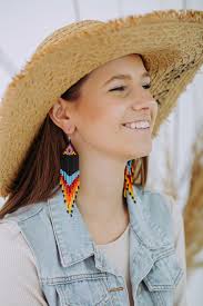 Native American Beaded Earrings, Native America Indian Beaded Jewelry, Long  Statement Earrings