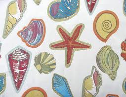 Heavy woven texture hopsack fabrics upholstery curtain material white silver. Tfa Mill Creek Turks Caicos Salsa Seashells Beach Fabric 1502 Fabrics
