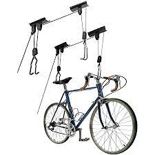 Bought two of these to lift my bikes up into the garage roof space ended up hanging them upside down as the handle bars are wider then the joist width doh!. Amazon Com Great Working Tools Bike Hoists Set Of 2 Hanging Ladder Lifts Garage Ceiling Mount 55 Lb Capacity Heavy Duty Hooks And Pulleys Convenient Bicycle Or Ladder Storage Hangers Home Improvement