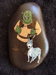 Hand Painted River Rock Shrek And Donkey Ebay Painted River Rocks Shrek River Rock