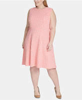 plus size gingham print fit flare dress