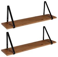 Soloman Wooden Shelves With Metal Brackets Rustic Brown And Black 2 Pieceset Transitional Display And Wall Shelves By Uniek Inc