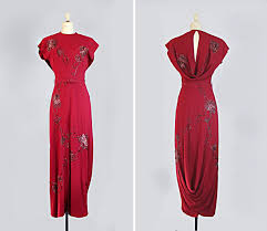 Vintage 1940s Dress 40s Evening Gown Sequined Draped Size Extra Small Small Evening Dress Fashion 1940s Evening Dresses 1940s Dresses