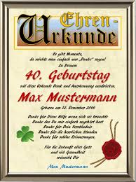 Lustige geschenkidee für den mann & frau zum 18, 30, 40, 50, 60, 70 geburtstag. Ehrenurkunde Zum 40 Geburtstag Zum 40 Geburtstag Urkunden Shop24