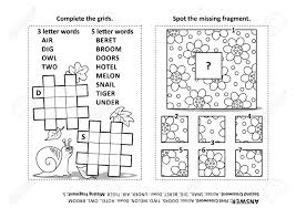 They build language skills, increase vocabulary and encourage conversation. Activity Page With Two Puzzles Fill In Crossword Puzzle Or Word Game Spot The Missing Fragment Of The Floral Pattern Black And White Answers Included Royalty Free Cliparts Vectors And Stock Illustration Image