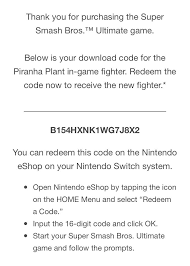 Complete target level 5 with any character. Free Piranha Plant Code For Super Smash Bros Ultimate I Was Given Two Codes By Accident I Was Hoping Someone Else Who Needs It Could Put It To Good Use Nintendoswitch