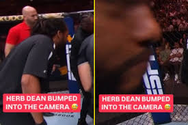 Referee Herb Dean takes an unexpected hit to the head while officiating UFC  fight