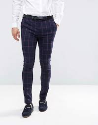 From chinos to sweats, we have the perfect styles for your work to weekend outfits. Asos Super Skinny Suit Trousers In Navy And Pink Windowpane Check Skinny Suit Pants Skinny Suits Blue Trousers Men
