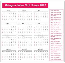 Takwim cuti sekolah 2019 untuk negeri kedah, johor, kelantan dan terengganu. Johor Cuti Umum Kalendar 2020
