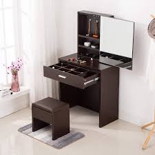 Amazon Com Mecor Vanity Table Set Sliding Mirror Drawers Wood Makeup Dressing Table Stool Espresso Vanity Table Set Dressing Table With Stool Mirror Drawers