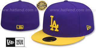 Los Angeles Dodgers Opposite Team Purple Gold Fitted Hat New Era Fitted Hats Dodgers