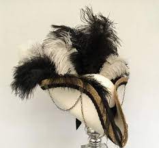 Ivory Tricorn Pirate Hat Trimmed In Gold And Black Ivory Cream And Black Ostrich Feathers Black Velvet Band Bra Steampunk Pirate Pirate Hats Pirate Wedding