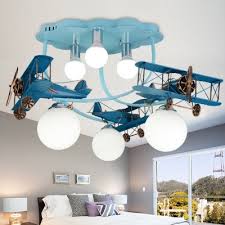 Retro Style Biplane Suspended Lamp Boys Room Glass Shade 6 Lights Flush Light In Blue Silver White Beautifulhalo Com