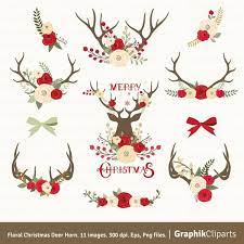 Floral Christmas Deer Horn Vector Flowers Deer Clip Art Etsy Christmas Labels Antler Christmas Christmas Doodles
