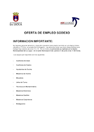 Se necesita ayudante de cocina con experiencia en catering empresarial, con licencia de tipo de trabajo tiempo completo género masculino años de experiencia mínima 5 años de experiencia conocimientos en ayudante de cocina texto adicional busco empleo como ay… Oferta De Empleo Sodexo