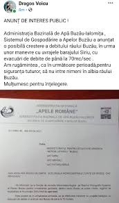 Compania de apa targoviste damboviesa s.a. Regim Ape Mari La Barajul Siriu Avertismentul Hidrologilor Reporter Buzoian